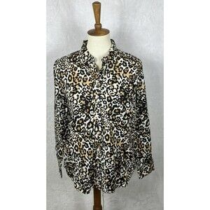 Talbots Women's Animal Print Blouse Cheetah Multicolored Size Large Petite LP